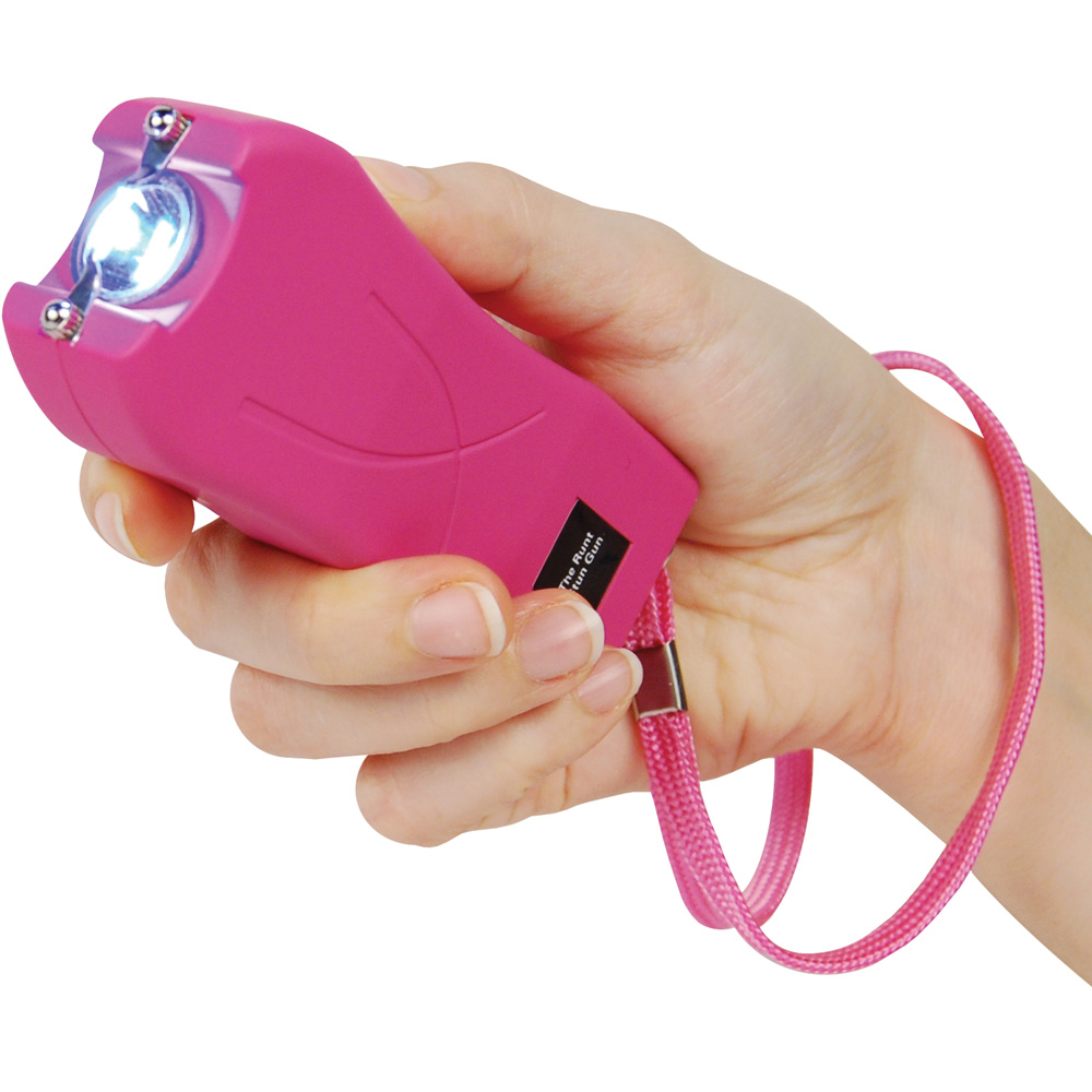 Rechargeable Runt 80,000,000 volt stun gun with flashlight and wrist strap disable pin Pink view 3